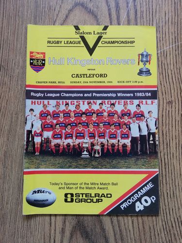 Hull KR v Castleford Nov 1984 Rugby League Programme