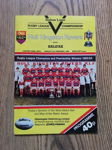 Hull KR v Halifax Feb 1985 Rugby League Programme