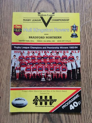 Hull KR v Bradford Northern April 1985 Rugby League Programme