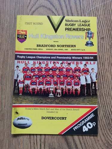 Hull KR v Bradford Northern Apr 1985 Premiership Play-Off Rugby League Programme