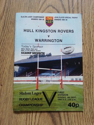 Hull KR v Warrington Sept 1985 Rugby League Programme