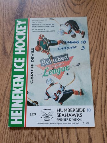 Humberside Seahawks v Cardiff Devils Oct 1991 Ice Hockey Programme