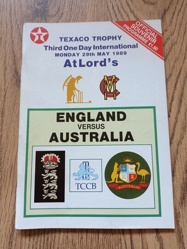 England v Australia 3rd One Day International 1989 Cricket Programme