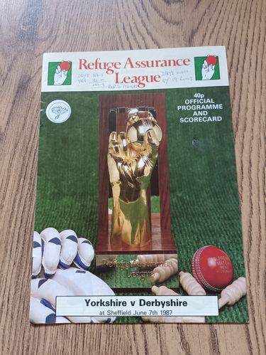 Yorkshire v Derbyshire June 1987 Refuge Assurance League Cricket Programme