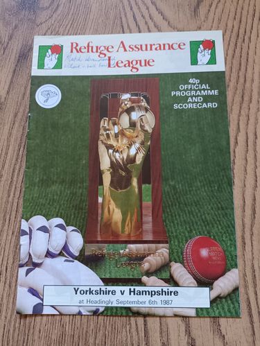 Yorkshire v Hampshire Sept 1987 Refuge Assurance League Cricket Programme