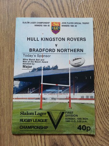 Hull KR v Bradford Northern Nov 1985 Rugby League Programme