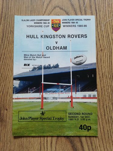 Hull KR v Oldham Dec 1985 John Player Trophy Rugby League Programme
