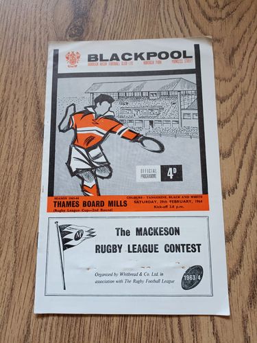 Blackpool Borough v Thames Board Mills 1964 Challenge Cup Rugby League Programme
