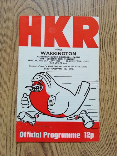 Hull KR v Warrington Jan 1978 Rugby League Programme