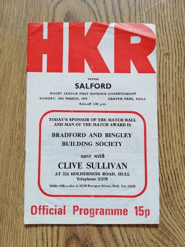 Hull KR v Salford March 1979 Rugby League Programme