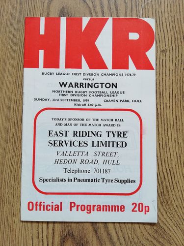Hull KR v Warrington Sept 1979 Rugby League Programme