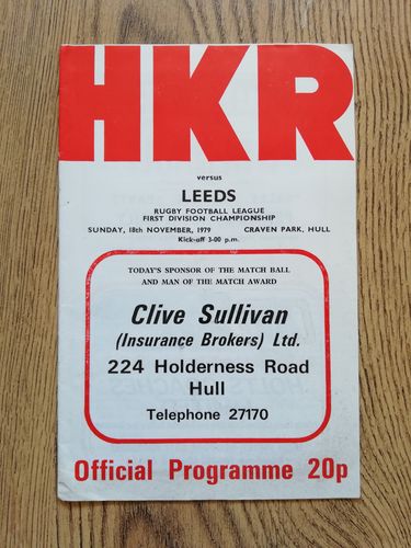 Hull KR v Leeds Nov 1979 Rugby League Programme