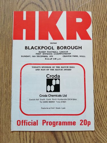 Hull KR v Blackpool Borough Dec 1979 Rugby League Programme