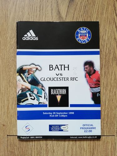 Bath v Gloucester Sept 1998 Rugby Programme