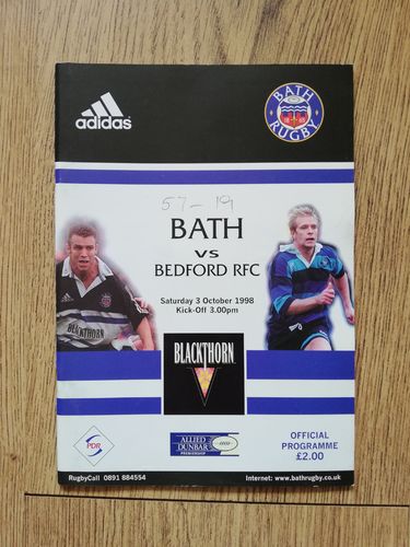 Bath v Bedford Oct 1998 Rugby Programme