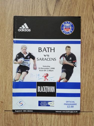 Bath v Saracens Dec 1998 Rugby Programme