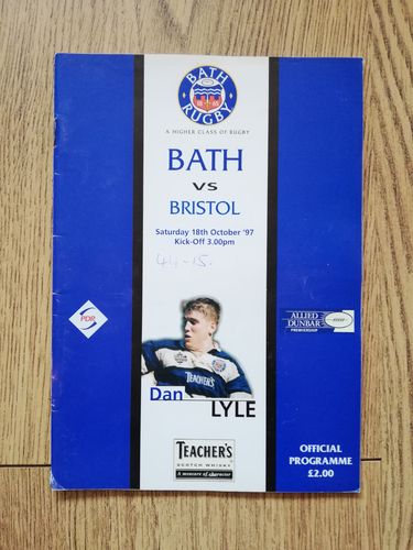 Bath v Bristol Oct 1997 Rugby Programme