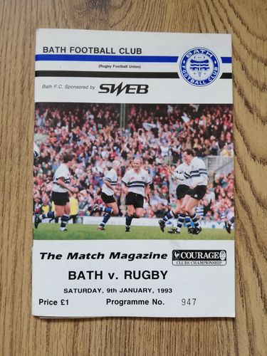 Bath v Rugby Jan 1993 Rugby Programme