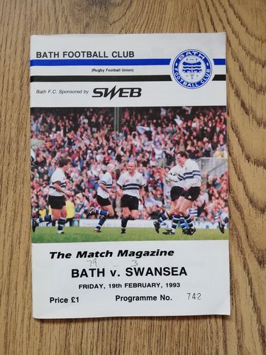 Bath v Swansea Feb 1993 Rugby Programme
