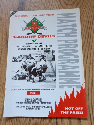 Cardiff Devils v Solihull Barons Oct 1990 Ice Hockey Programme