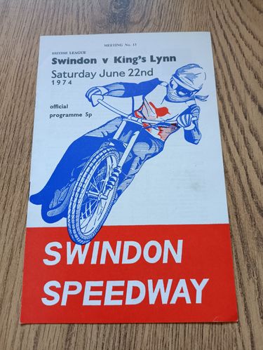 Swindon v King's Lynn June 1974 Speedway Programme