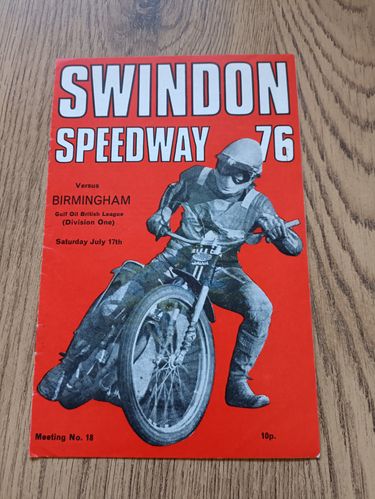 Swindon v Birmingham July 1976 Speedway Programme