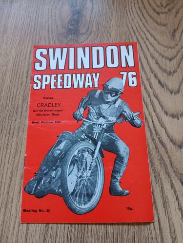 Swindon v Cradley Oct 1976 Speedway Programme
