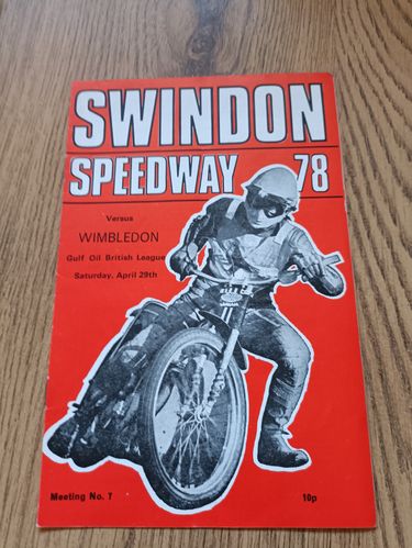 Swindon v Wimbledon April 1978 Speedway Programme