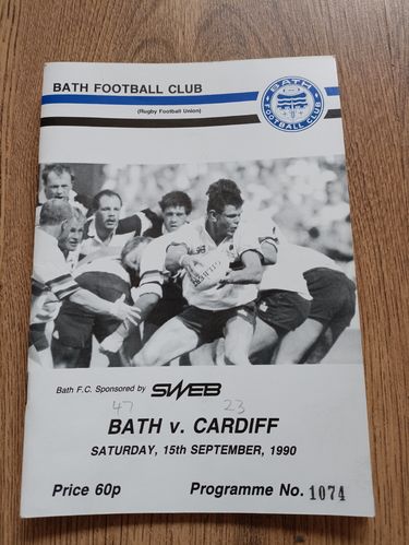 Bath v Cardiff Sept 1990 Rugby Programme