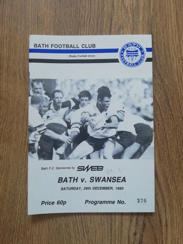 Bath v Swansea Dec 1990 Rugby Programme