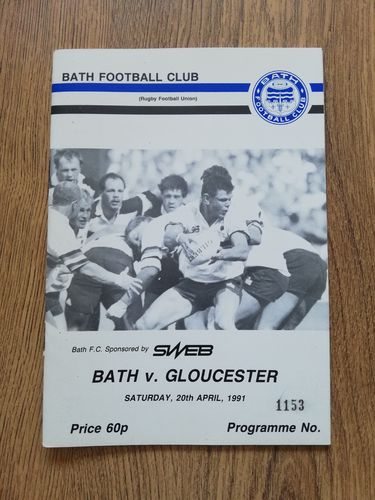 Bath v Gloucester April 1991 Rugby Programme