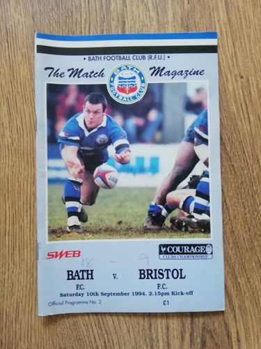 Bath v Bristol Sept 1994 Rugby Programme