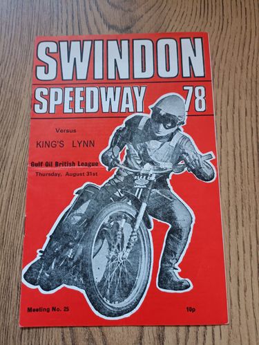Swindon v Kings Lynn Aug 1978 Speedway Programme