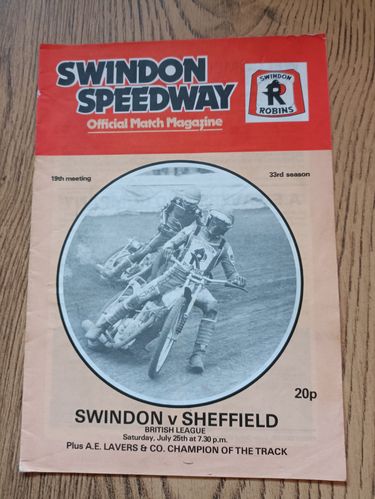 Swindon v Sheffield July 1981 Speedway Programme