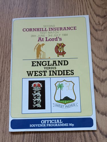 England v West Indies 2nd Test 1984 Cricket Programme