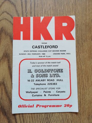 Hull KR v Castleford Feb 1980 Challenge Cup Rugby League Programme