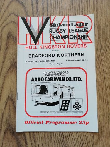 Hull KR v Bradford Northern Oct 1980 Rugby League Programme