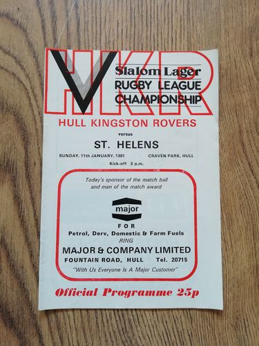 Hull KR v St Helens Jan 1981 Rugby League Programme