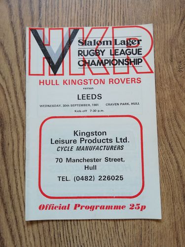 Hull KR v Leeds Sept 1981 Rugby League Programme