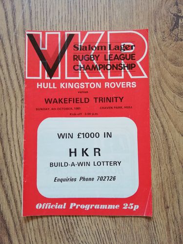 Hull KR v Wakefield Trinity Oct 1981 Rugby League Programme