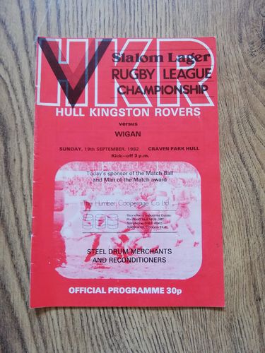 Hull KR v Wigan Sept 1982 Rugby League Programme