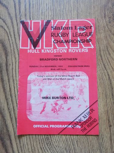 Hull KR v Bradford Northern Nov 1982 Rugby League Programme