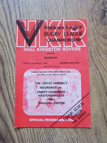 Hull KR v Barrow March 1983 Rugby League Programme