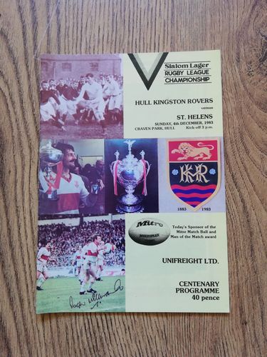 Hull KR v St Helens Dec 1983 Rugby League Programme