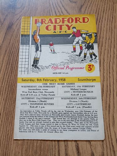 Bradford City v Scunthorpe Feb 1958 Football Programme
