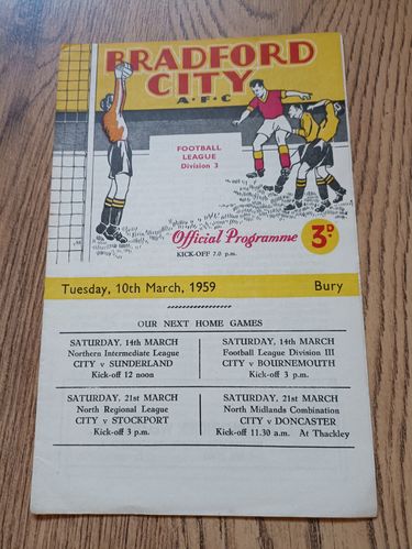 Bradford City v Bury March 1959 Football Programme
