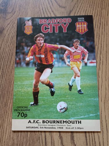 Bradford City v Bournemouth Nov 1988 Football Programme