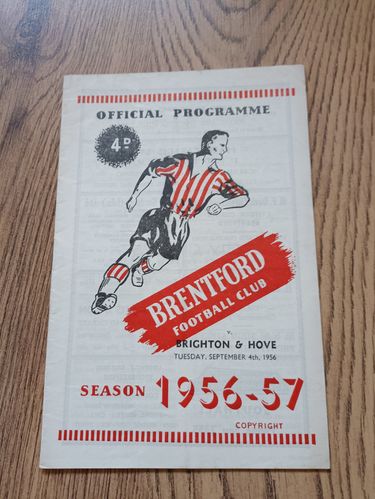 Brentford v Brighton & Hove Albion Sept 1956 Football Programme
