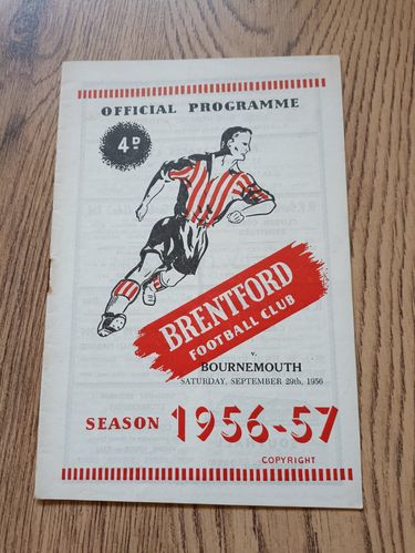 Brentford v Bournemouth Sept 1956 Football Programme