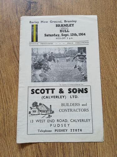Bramley v Hull Sept 1964 Rugby League Programme